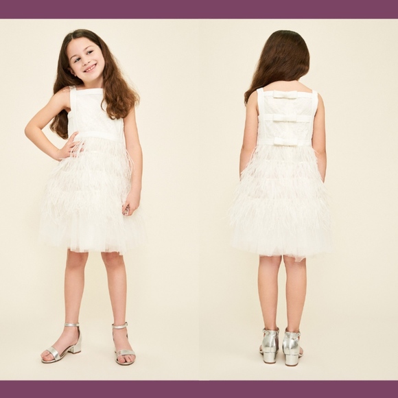 NEW $298 Tadashi Shoji Kids Haxtonita Feather Lace Dress [Girls‎ SZ 8 ] - Picture 1 of 8